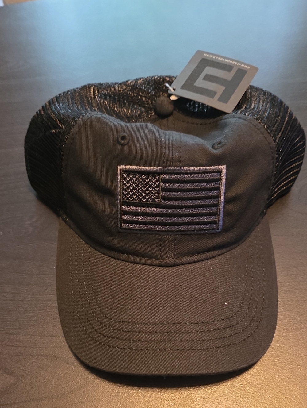 Black Trucker Hat with Embroidered American Flag